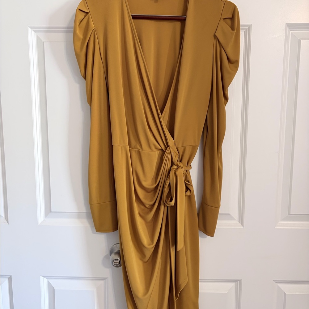 Lark & Ro Mustard Long Sleeve Wrap Dress